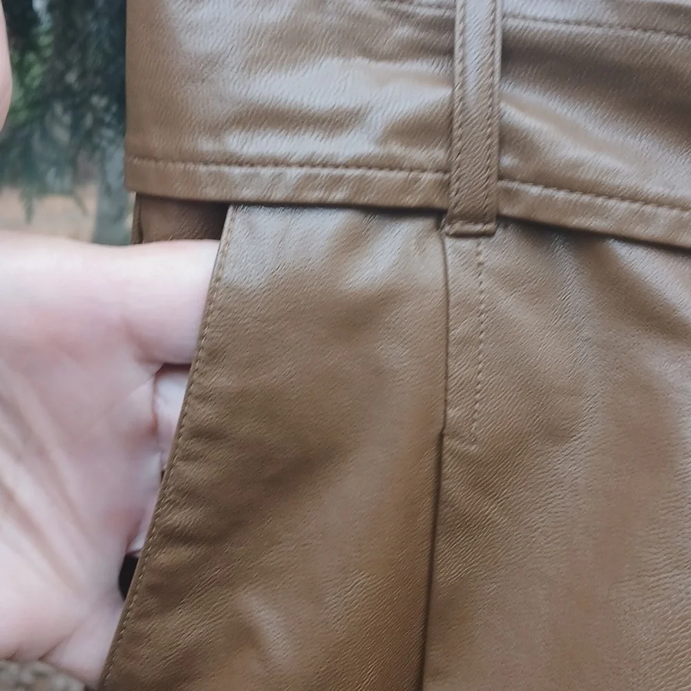 Kori America High Waist Brown Faux Leather Shorts Sz L